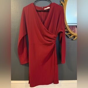 Oak + Fort Maroon faux wrap dress